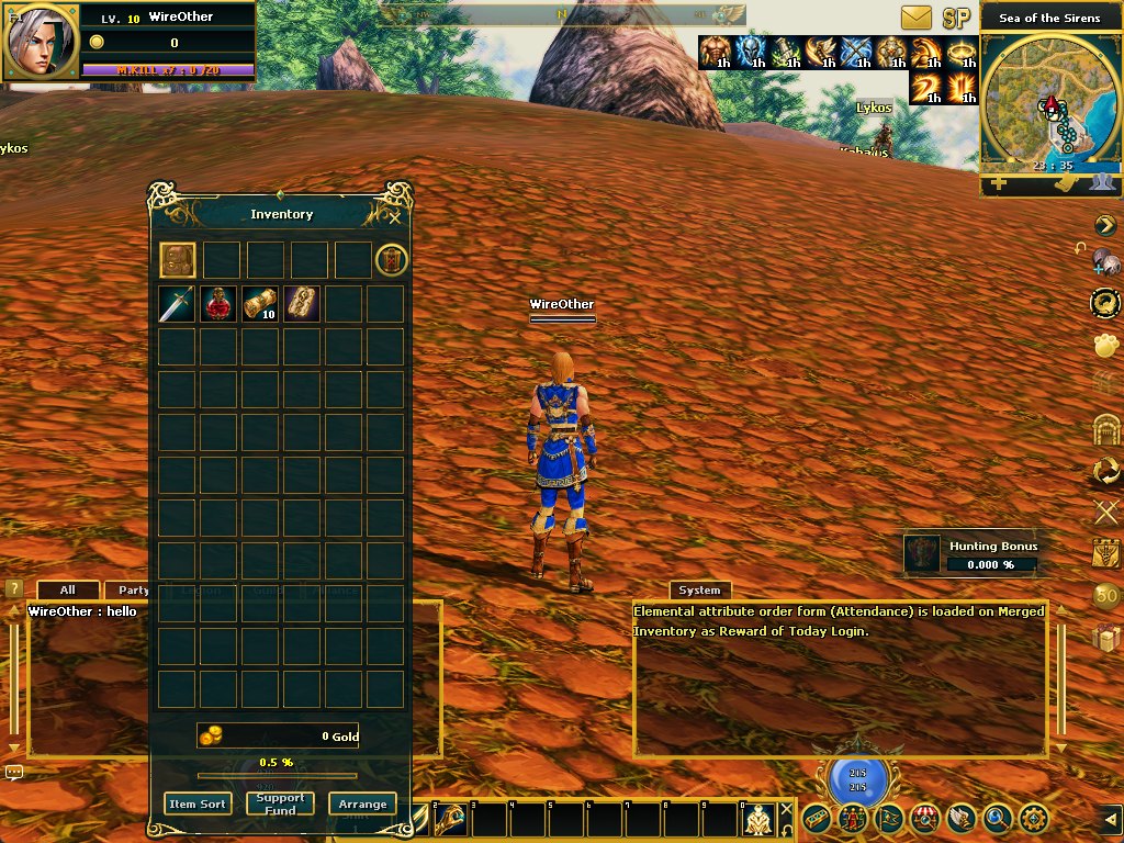 Starting bag of a Hero (Hoplite): weapon, potion, 10 Town Portal Stones, Mark of a New Adventurer. 0 gold.