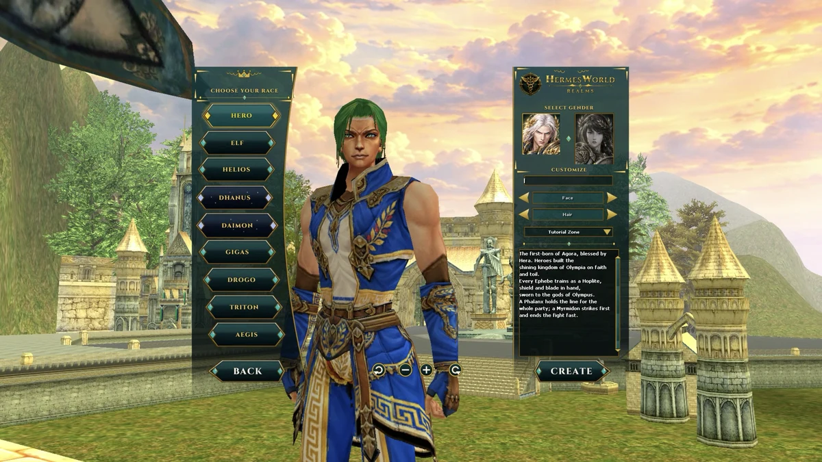 Screenshot: Face and hair options