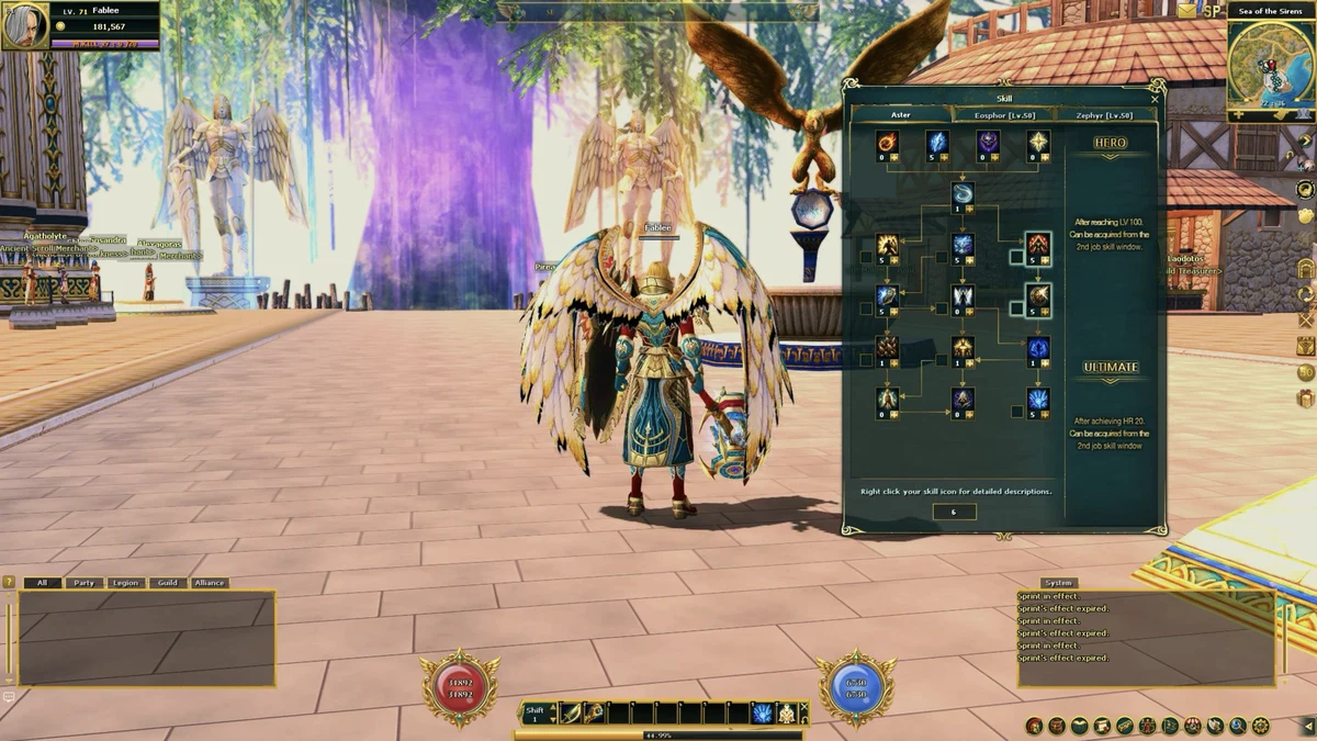 Screenshot: Skill window (K)