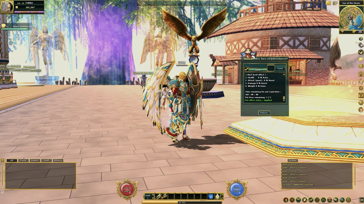 Screenshot: Pet summoned, with its info panel