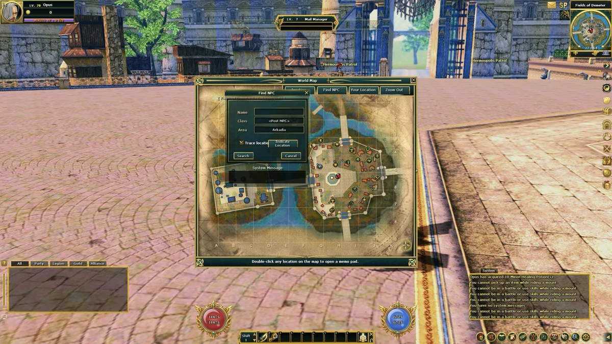 Screenshot: Find NPC on the world map