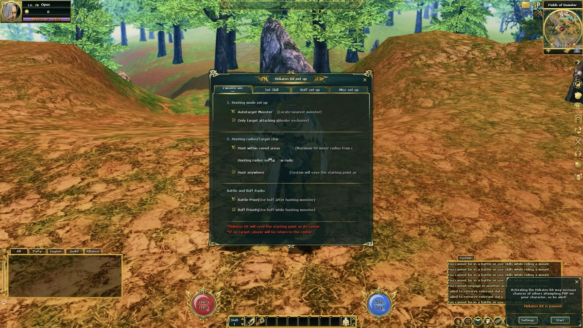 Screenshot: Hunter Kit setup