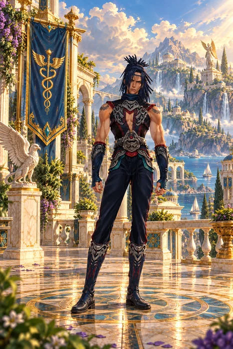 Illustration of dhanus character appearance; not captured gameplay